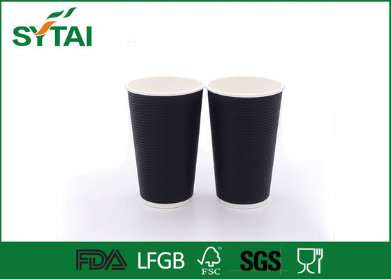 중국 까만 수평한 줄무늬 잔물결 종이컵, 통하지 않는 처분할 수 있는 종이컵 협력 업체